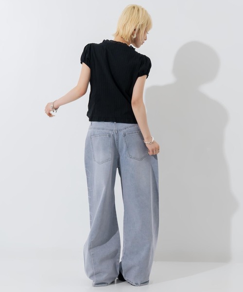 ANAP（アナップ）の「抜染プリントデニムワイドパンツ（その他パンツ・レディース・ライトブルー/ピンク・M/S）」の7枚目の写真
