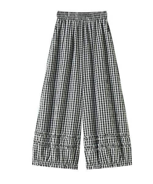 LUCPY(ラクピー)の「ギンガムチェックバルーンワイドパンツ(デニムパンツ・レディース・ブラック×ホワイト・SMALL/X-LARGE/LARGE/MEDIUM)」の4枚目の写真