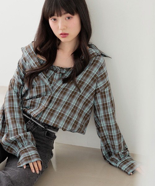 Heather(ヘザー)の「マルチWAYドッキングシャツ2 1054538(シャツ/ブラウス・レディース・ブルー/レッド/ブラウン/ネイビー・FREE)」の2枚目の写真