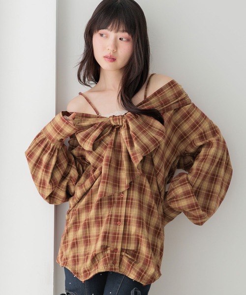 Heather(ヘザー)の「マルチWAYドッキングシャツ2 1054538(シャツ/ブラウス・レディース・ブルー/レッド/ブラウン/ネイビー・FREE)」の4枚目の写真