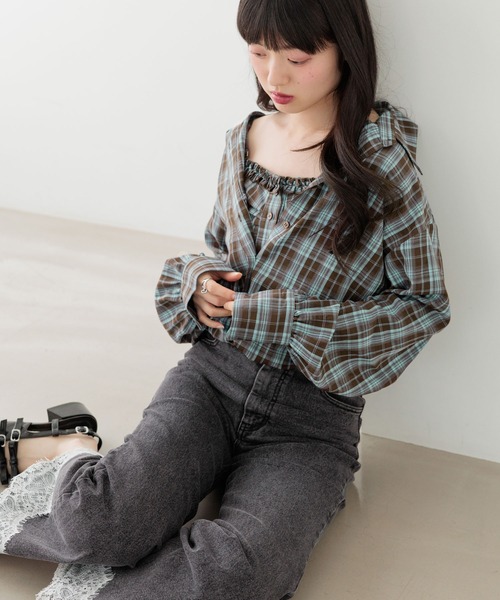 Heather(ヘザー)の「マルチWAYドッキングシャツ2 1054538(シャツ/ブラウス・レディース・ブルー/レッド/ブラウン/ネイビー・FREE)」の16枚目の写真