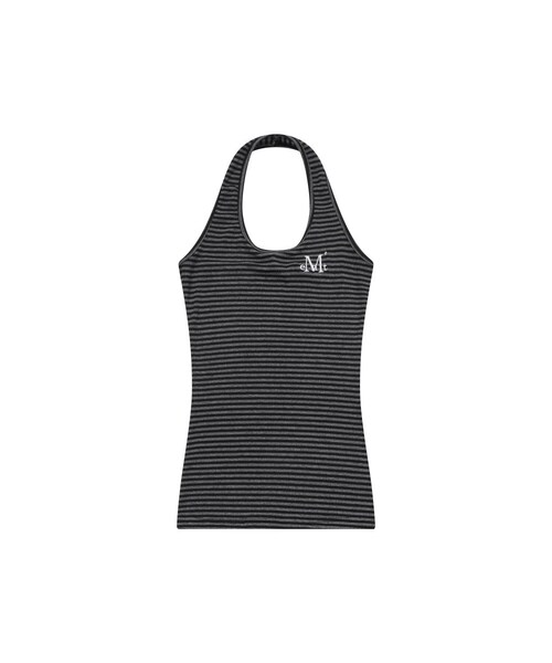 MUCENT(ムセント)の「マヨホルターネックストライプロングスリーブレス(Tシャツ/カットソー・レディース・チャコールグレー×ブラック・FREE)」の1枚目の写真