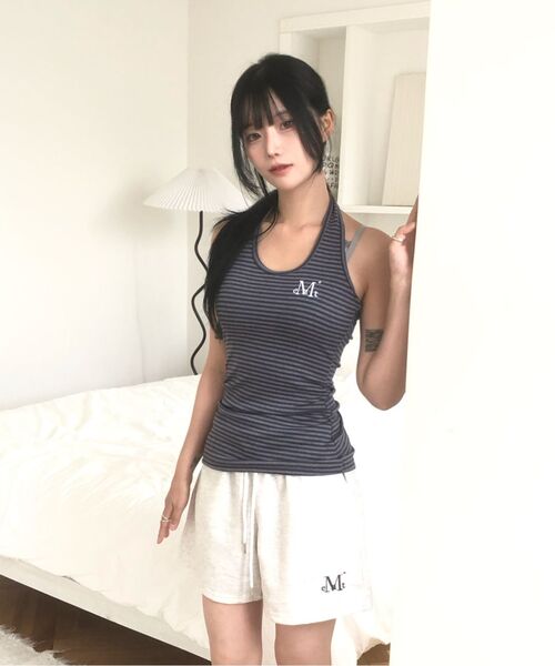 MUCENT(ムセント)の「マヨホルターネックストライプロングスリーブレス(Tシャツ/カットソー・レディース・チャコールグレー×ブラック・FREE)」の2枚目の写真