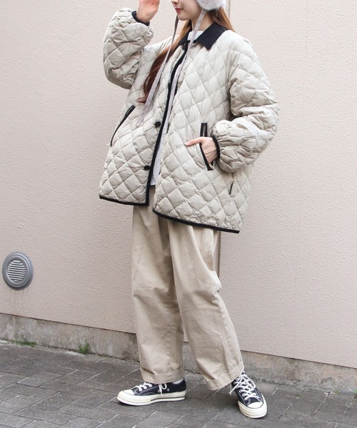 GYMPHLEX(ジムフレックス)の「Gymphlex/ジムフレックス キルトダウン パフスリーブ ミドルコート QUILT DOWN PUFF SLEEVE MIDDLE COAT GY-A0717 NYM(ダウンジャケット/コート・レディース・ブラック/グレイッシュベージュ・14)」の11枚目の写真