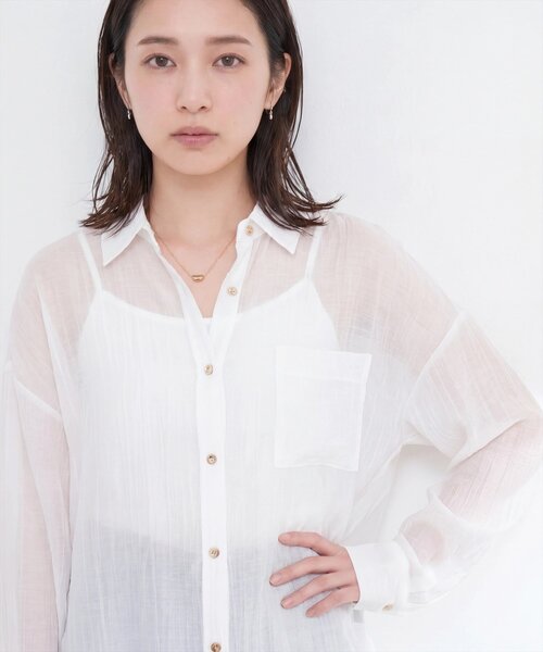 natural couture(ナチュラルクチュール)の「シワシアーワイドシャツ(シャツ/ブラウス・レディース・ブラック/オフホワイト/ピンク/ブルー/ストライプ・FREE)」の6枚目の写真
