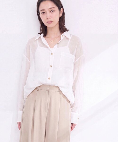 natural couture(ナチュラルクチュール)の「シワシアーワイドシャツ(シャツ/ブラウス・レディース・ブラック/オフホワイト/ピンク/ブルー/ストライプ・FREE)」の7枚目の写真