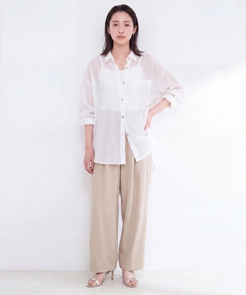 natural couture(ナチュラルクチュール)の「シワシアーワイドシャツ(シャツ/ブラウス・レディース・ブラック/オフホワイト/ピンク/ブルー/ストライプ・FREE)」の8枚目の写真