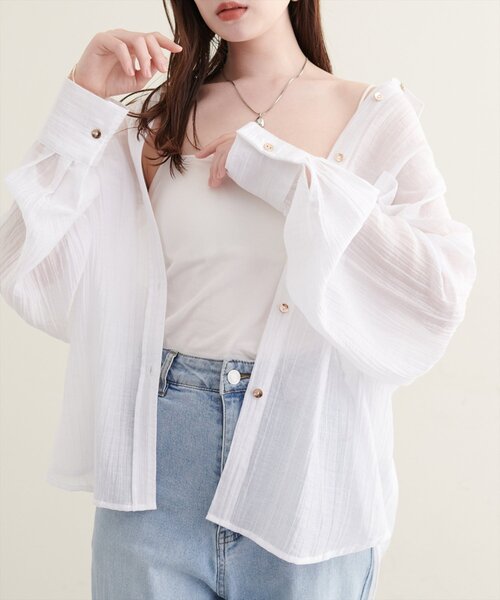 natural couture(ナチュラルクチュール)の「シワシアーワイドシャツ(シャツ/ブラウス・レディース・ブラック/オフホワイト/ピンク/ブルー/ストライプ・FREE)」の9枚目の写真