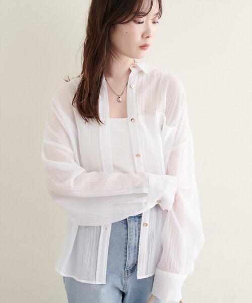 natural couture(ナチュラルクチュール)の「シワシアーワイドシャツ(シャツ/ブラウス・レディース・ブラック/オフホワイト/ピンク/ブルー/ストライプ・FREE)」の11枚目の写真