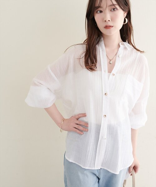 natural couture(ナチュラルクチュール)の「シワシアーワイドシャツ(シャツ/ブラウス・レディース・ブラック/オフホワイト/ピンク/ブルー/ストライプ・FREE)」の12枚目の写真