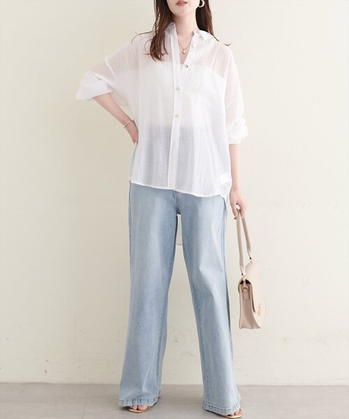 natural couture(ナチュラルクチュール)の「シワシアーワイドシャツ(シャツ/ブラウス・レディース・ブラック/オフホワイト/ピンク/ブルー/ストライプ・FREE)」の13枚目の写真