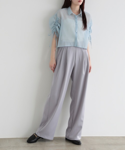 SUNFLOWER EIGHT(サンフラワーエイト)の「ストライプツータックストレートパンツ(その他パンツ・レディース・ブラック/チャコール/ライトグレー/グレイッシュベージュ・M)」の20枚目の写真
