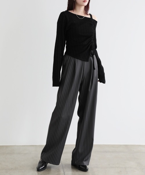SUNFLOWER EIGHT(サンフラワーエイト)の「ストライプツータックストレートパンツ(その他パンツ・レディース・ブラック/チャコール/ライトグレー/グレイッシュベージュ・M)」の22枚目の写真