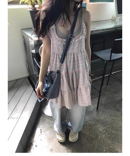 tunee(チュニー)の「【TUNE】チェックフリルワンピース(ワンピース・レディース・ピンク/イエロー・FREE)」の2枚目の写真
