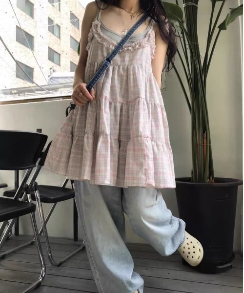 tunee(チュニー)の「【TUNE】チェックフリルワンピース(ワンピース・レディース・ピンク/イエロー・FREE)」の8枚目の写真