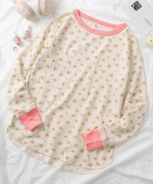 【87】【JEMORGAN/ジェーイーモーガン】花柄 ワッフル クレリック クルーネック ロングスリーブ Tシャツ/レディース/ワンマイルウェア/リラックスウェア