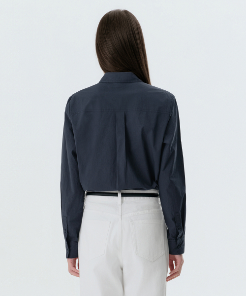 MUSINSA STANDARD WOMAN（ムシンサスタンダードウーマン）の「ウィメンズレギュラーワッシドポプリンシャツ[ネイビー]（シャツ/ブラウス・レディース・その他・LARGE/SMALL/MEDIUM/X-SMALL）」の4枚目の写真