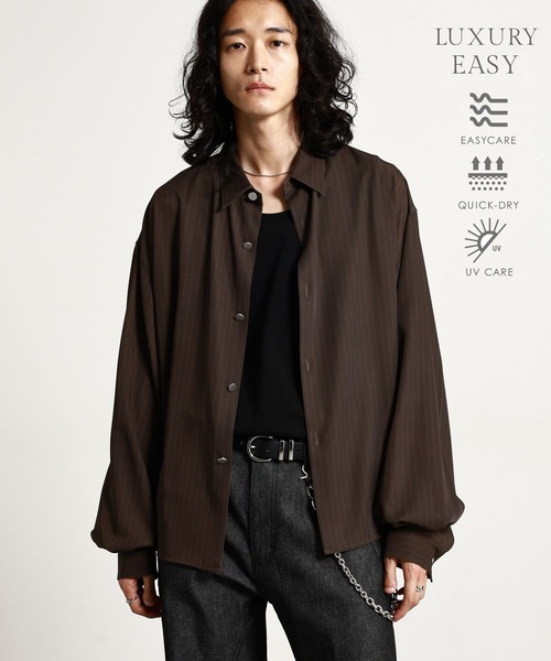 RAGEBLUE(レイジブルー)の「【LUXURY+EASY】<イージーケア>BALLOON SLEEVE STRIPED SHIRTS/ラグイージー袖バルーンストライプ柄シャツ(シャツ/ブラウス・メンズ・ブラック/グレー/ブラウン・MEDIUM/LARGE)」の3枚目の写真