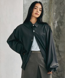 【LUXURY+EASY】<イージーケア>BALLOON SLEEVE STRIPED SHIRTS/ラグイージー袖バルーンストライプ柄シャツ