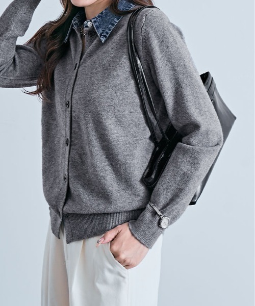 kirakiraShop（キラキラショップ）の「デニム ドッキング ニット カーディガン（カーディガン/ボレロ・レディース・ネイビー/ブラック/レッド/オフホワイト/杢グレー・FREE）」の18枚目の写真