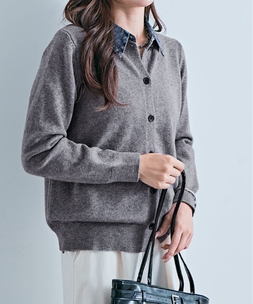 kirakiraShop（キラキラショップ）の「デニム ドッキング ニット カーディガン（カーディガン/ボレロ・レディース・ネイビー/ブラック/レッド/オフホワイト/杢グレー・FREE）」の20枚目の写真