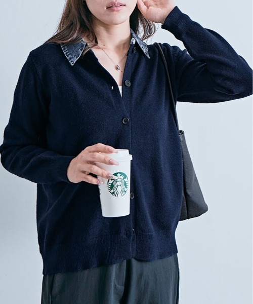 kirakiraShop（キラキラショップ）の「デニム ドッキング ニット カーディガン（カーディガン/ボレロ・レディース・ネイビー/ブラック/レッド/オフホワイト/杢グレー・FREE）」の22枚目の写真