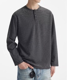 DSヘンリーネックボーダー長袖Tシャツ