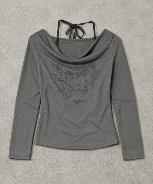 SPINNS(スピンズ)の「長袖ドレープカットソー/ホルターネック/ストリート女子(Tシャツ/カットソー・レディース・グレー/アイボリー/チャコール・ONESIZE)」の9枚目の写真