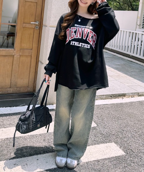 Ada.(エイダ)の「カットオフ カレッジプリント ワイド スウェット(スウェット・レディース・ネイビー/ライトグレー/グレー/ブラック・FREE)」の9枚目の写真