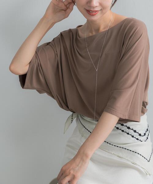 URBAN RESEARCH ROSSO WOMEN(アーバンリサーチ ロッソ)の「クールタッチドレーププルオーバー(Tシャツ/カットソー・レディース・モカ/オフホワイト/ブラック・FREE)」の1枚目の写真