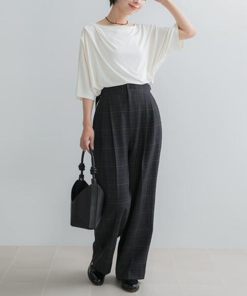 URBAN RESEARCH ROSSO WOMEN(アーバンリサーチ ロッソ)の「クールタッチドレーププルオーバー(Tシャツ/カットソー・レディース・モカ/オフホワイト/ブラック・FREE)」の6枚目の写真