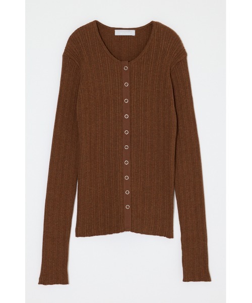 MOUSSY（マウジー）の「【26年AW新作】CONTRAST TRIM BUTTON UP ニット（ニット/セーター・レディース・ブラウン/ピンク/グレー/オフホワイト・FREE）」の3枚目の写真