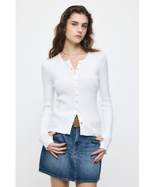 MOUSSY（マウジー）の「【26年AW新作】CONTRAST TRIM BUTTON UP ニット（ニット/セーター・レディース・ブラウン/ピンク/グレー/オフホワイト・FREE）」の10枚目の写真