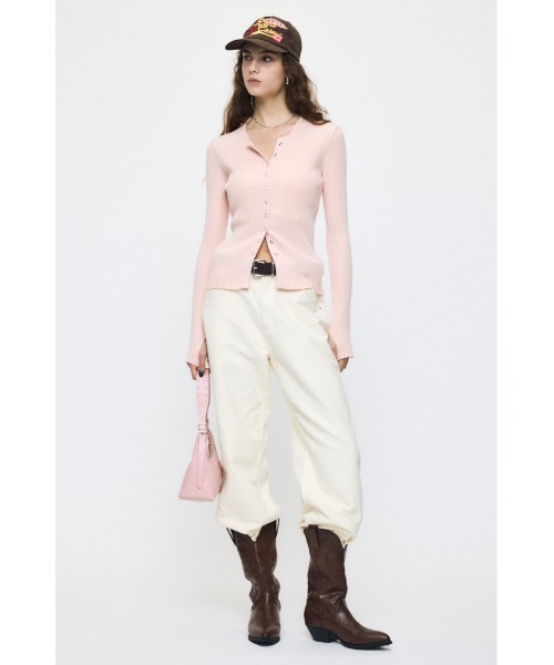 MOUSSY（マウジー）の「【26年AW新作】CONTRAST TRIM BUTTON UP ニット（ニット/セーター・レディース・ブラウン/ピンク/グレー/オフホワイト・FREE）」の15枚目の写真