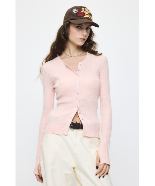 MOUSSY（マウジー）の「【26年AW新作】CONTRAST TRIM BUTTON UP ニット（ニット/セーター・レディース・ブラウン/ピンク/グレー/オフホワイト・FREE）」の17枚目の写真
