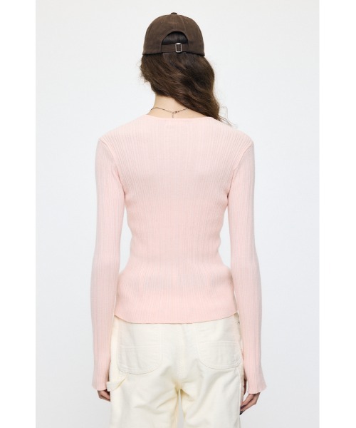 MOUSSY（マウジー）の「【26年AW新作】CONTRAST TRIM BUTTON UP ニット（ニット/セーター・レディース・ブラウン/ピンク/グレー/オフホワイト・FREE）」の19枚目の写真
