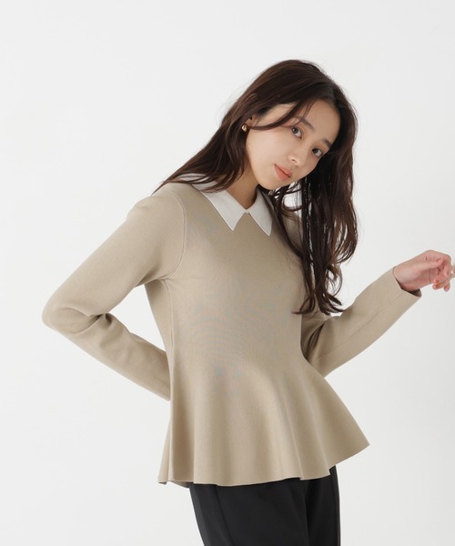 NATURAL BEAUTY BASIC(ナチュラルビューティーベーシック)の「ペプラムポロカラーニット(ニット/セーター・レディース・グリーン系その他/ベージュ系その他/ブラック系その他2・FREE)」の2枚目の写真