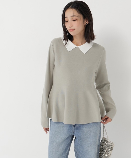 NATURAL BEAUTY BASIC(ナチュラルビューティーベーシック)の「ペプラムポロカラーニット(ニット/セーター・レディース・グリーン系その他/ベージュ系その他/ブラック系その他2・FREE)」の3枚目の写真