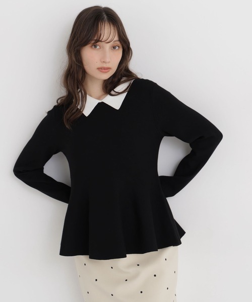 NATURAL BEAUTY BASIC(ナチュラルビューティーベーシック)の「ペプラムポロカラーニット(ニット/セーター・レディース・グリーン系その他/ベージュ系その他/ブラック系その他2・FREE)」の1枚目の写真