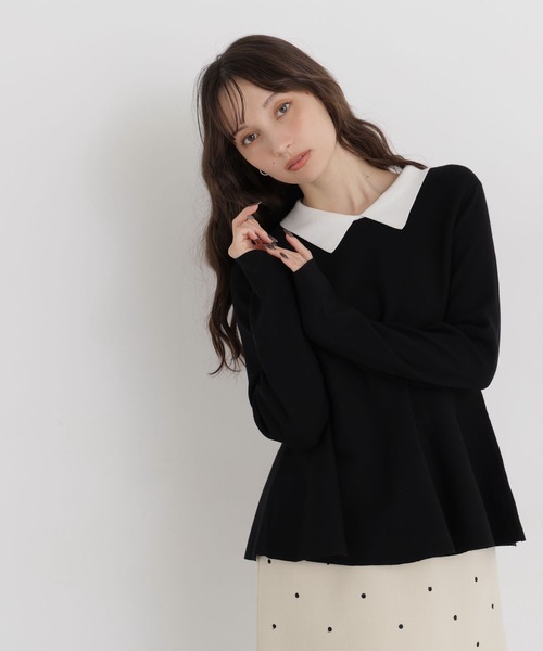 NATURAL BEAUTY BASIC(ナチュラルビューティーベーシック)の「ペプラムポロカラーニット(ニット/セーター・レディース・グリーン系その他/ベージュ系その他/ブラック系その他2・FREE)」の4枚目の写真