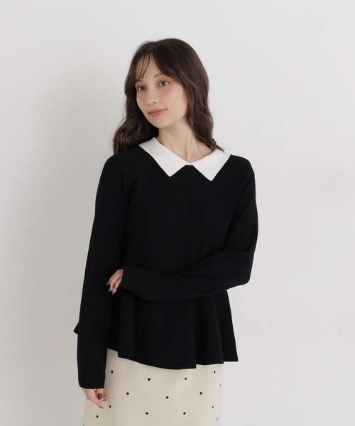 NATURAL BEAUTY BASIC(ナチュラルビューティーベーシック)の「ペプラムポロカラーニット(ニット/セーター・レディース・グリーン系その他/ベージュ系その他/ブラック系その他2・FREE)」の7枚目の写真