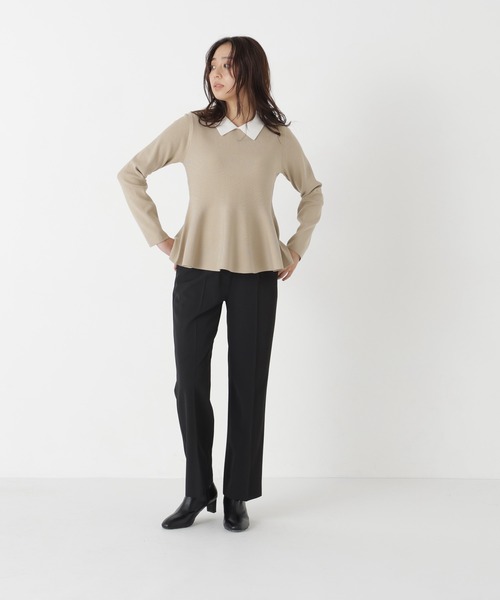 NATURAL BEAUTY BASIC(ナチュラルビューティーベーシック)の「ペプラムポロカラーニット(ニット/セーター・レディース・グリーン系その他/ベージュ系その他/ブラック系その他2・FREE)」の10枚目の写真