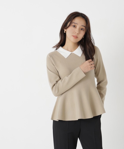 NATURAL BEAUTY BASIC(ナチュラルビューティーベーシック)の「ペプラムポロカラーニット(ニット/セーター・レディース・グリーン系その他/ベージュ系その他/ブラック系その他2・FREE)」の13枚目の写真