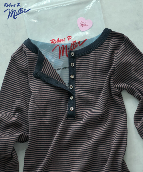 FREAK'S STORE（フリークスストア）の「MILLER × FREAK'S STORE/ミラー 別注 Panel rib Henley Long Sleeve T-shirt/パネル リブ ロンT（Tシャツ/カットソー・レディース・ダークブラウン/サックスブルー/チャコール/ブラウン・ﾌﾘ-）」の3枚目の写真