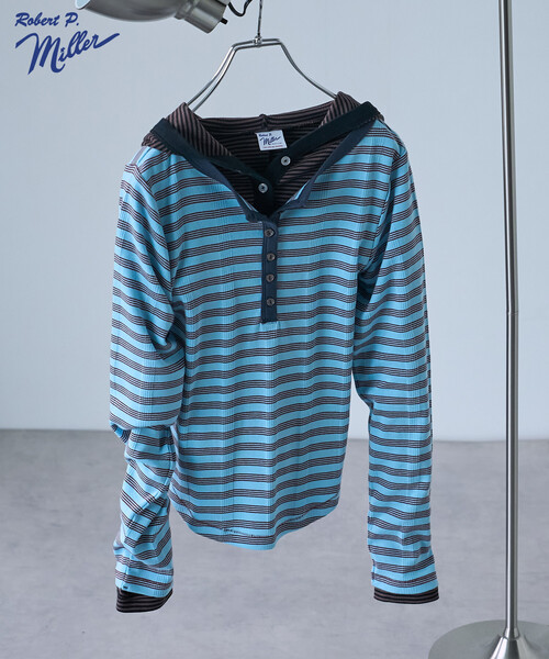 FREAK'S STORE（フリークスストア）の「MILLER × FREAK'S STORE/ミラー 別注 Panel rib Henley Long Sleeve T-shirt/パネル リブ ロンT（Tシャツ/カットソー・レディース・ダークブラウン/サックスブルー/チャコール/ブラウン・ﾌﾘ-）」の4枚目の写真