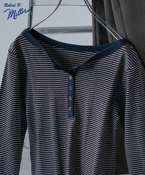 FREAK'S STORE（フリークスストア）の「MILLER × FREAK'S STORE/ミラー 別注 Panel rib Henley Long Sleeve T-shirt/パネル リブ ロンT（Tシャツ/カットソー・レディース・ダークブラウン/サックスブルー/チャコール/ブラウン・ﾌﾘ-）」の5枚目の写真