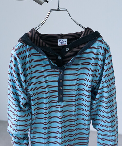 FREAK'S STORE（フリークスストア）の「MILLER × FREAK'S STORE/ミラー 別注 Panel rib Henley Long Sleeve T-shirt/パネル リブ ロンT（Tシャツ/カットソー・レディース・ダークブラウン/サックスブルー/チャコール/ブラウン・ﾌﾘ-）」の9枚目の写真