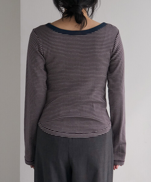 FREAK'S STORE（フリークスストア）の「MILLER × FREAK'S STORE/ミラー 別注 Panel rib Henley Long Sleeve T-shirt/パネル リブ ロンT（Tシャツ/カットソー・レディース・ダークブラウン/サックスブルー/チャコール/ブラウン・ﾌﾘ-）」の22枚目の写真