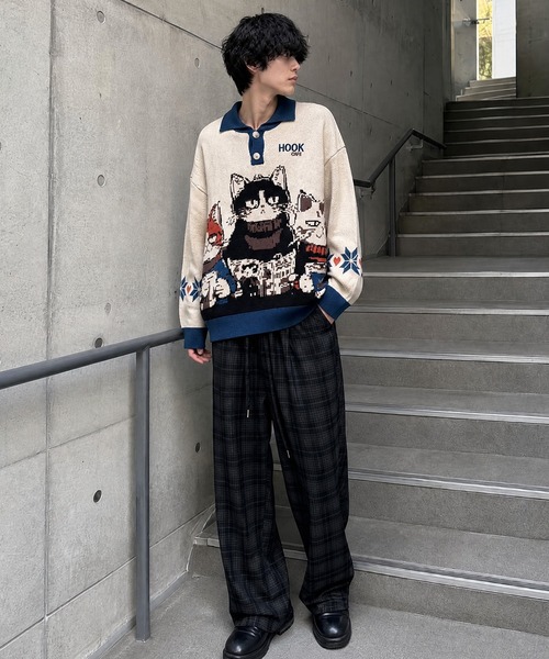 HOOK(フック)の「HOOK -original- 猫カフェポロ襟ニットプルオーバー(ニット/セーター・メンズ・ベージュ・XL/M/L)」の15枚目の写真