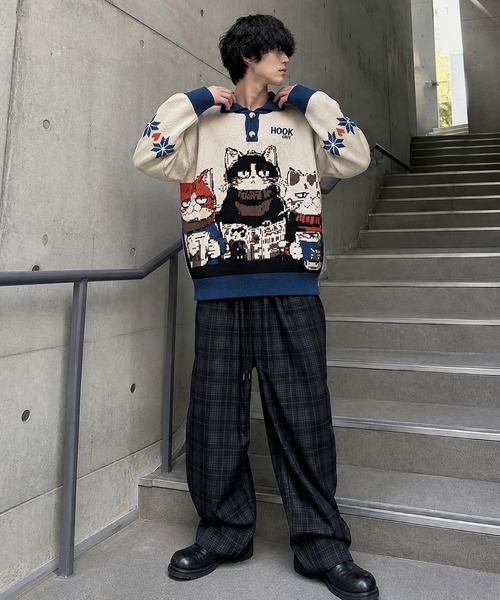 HOOK(フック)の「HOOK -original- 猫カフェポロ襟ニットプルオーバー(ニット/セーター・メンズ・ベージュ・XL/M/L)」の16枚目の写真